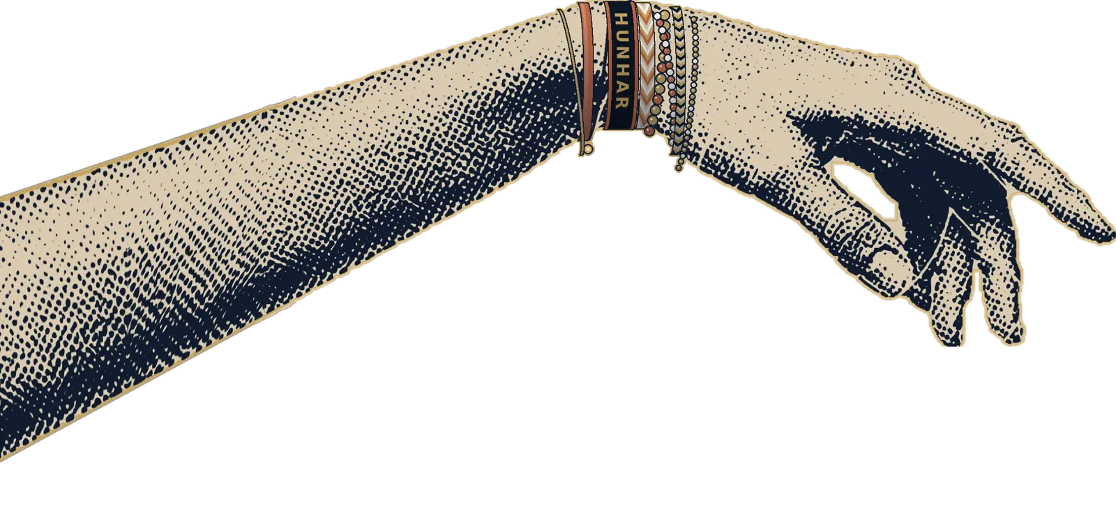 A hand with bracelets reaching out