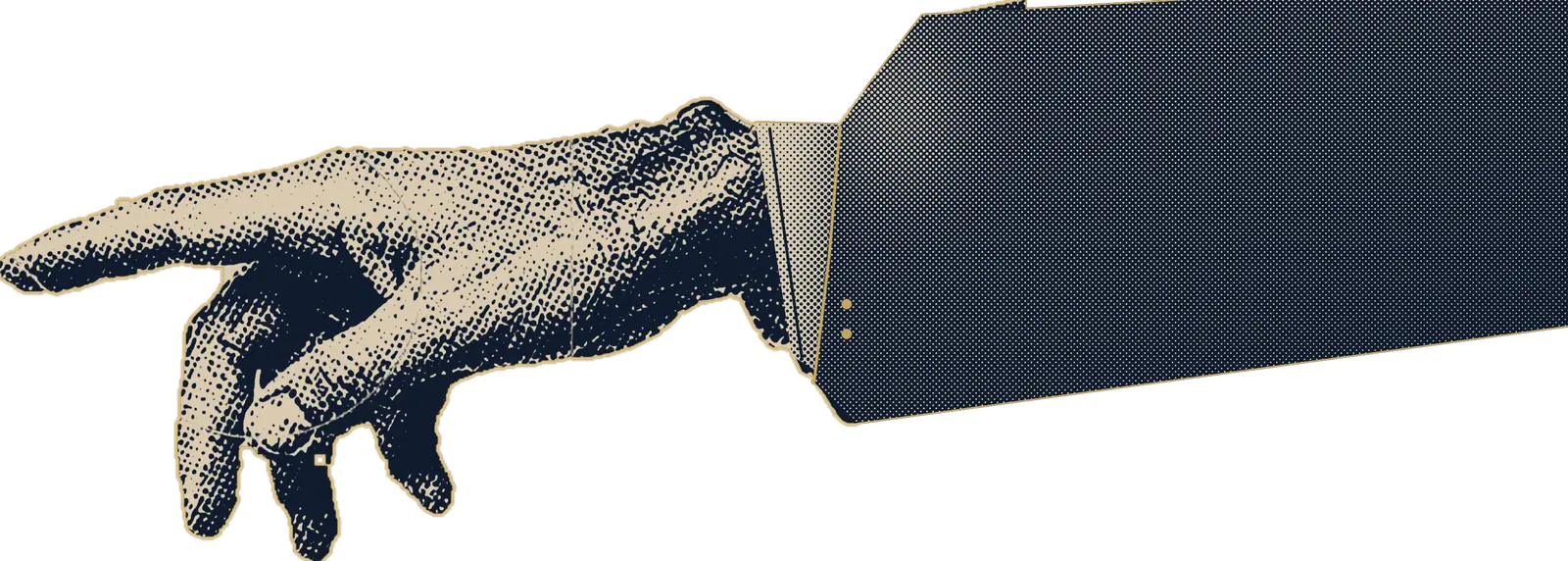 A hand in a suit sleeve reaching out